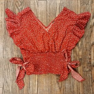 Shein Red Polka Dot Crop Blouse